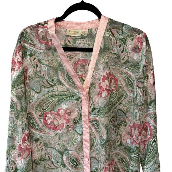 Victoria’s Secret Gold Label Vintage Sheer Pink Green Floral Nightgown - Picture 2 of 6